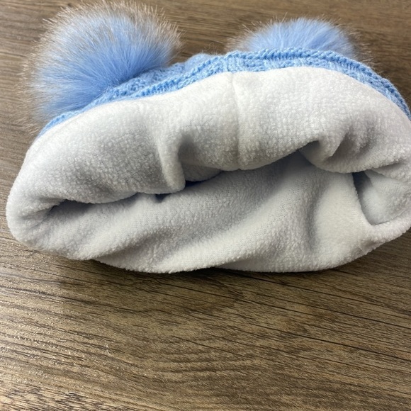 Screamer Light Blue Fleece Lined Knit Hat with PomPoms, Youth - Picture 6 of 7